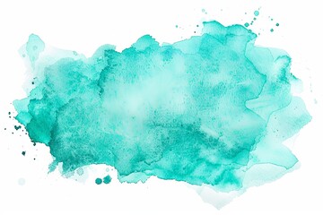 Obraz premium watercolor stain of turquoise color on white isolated background, grunge texture, for design work