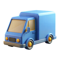3D illustration of a blue delivery truck on transparent background