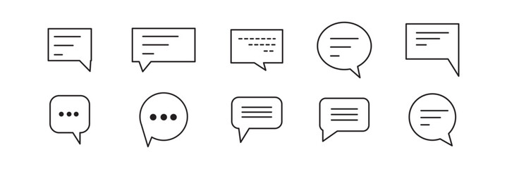 Chat bubble set outline vector isolated on white background. Chat icon.Line chat icons for flat design. Talk baloon icons. Chat speech bubble.