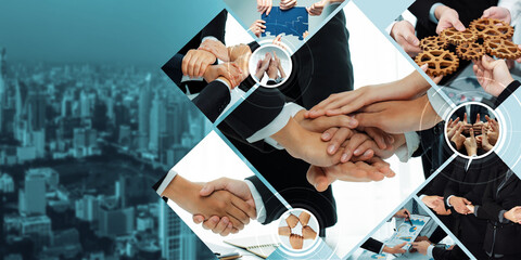 Teamwork and human resources HR management technology concept in corporate business with people...