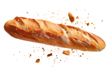 Baguette bread with falling crumbs transparent PNG