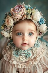 Fototapeta premium A little baby in beautiful white clothes. Selective focus