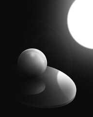 3d rendered illustration of a podium and sphere backdrop for product display