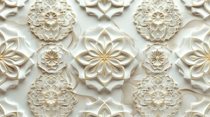 Elegant white floral pattern on a textured background, intricate design.