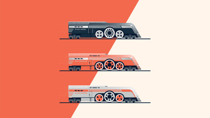 Retrofuturism style locomotive in three color options © K. P. Vinogradov