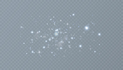 Bokeh light effect with lots of shiny shimmering particles isolated on transparent background. Glitter. Vector star cloud with dust.	