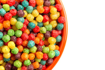 Rainbow Colored Ball Fruit Flavored Breakfast Cereal Isolated on a White Background