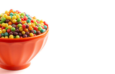 Rainbow Colored Ball Fruit Flavored Breakfast Cereal Isolated on a White Background