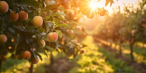 Golden Hour Glow at Local Peach Orchard. Concept Peach Orchard, Golden Hour Glow, Local Photoshoot, Nature Setting, Warm Light