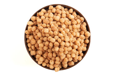 Mini Ball Shaped Cinnamon Toast Flavored Breakfast Cereal Isolated on a White Background