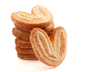 Sugar Sprinkled French Palmier Cookies Isolated on a White Background