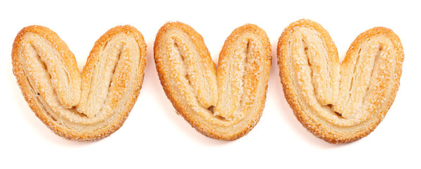 Sugar Sprinkled French Palmier Cookies Isolated on a White Background