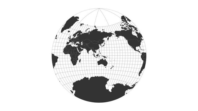 Animated world map in Van der Grinten projection. Loopable video background.