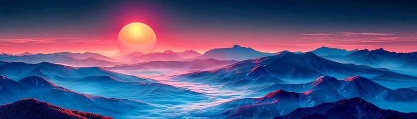 Fototapeta premium Sunrise Over Mountains The sun rising over mountain peaks