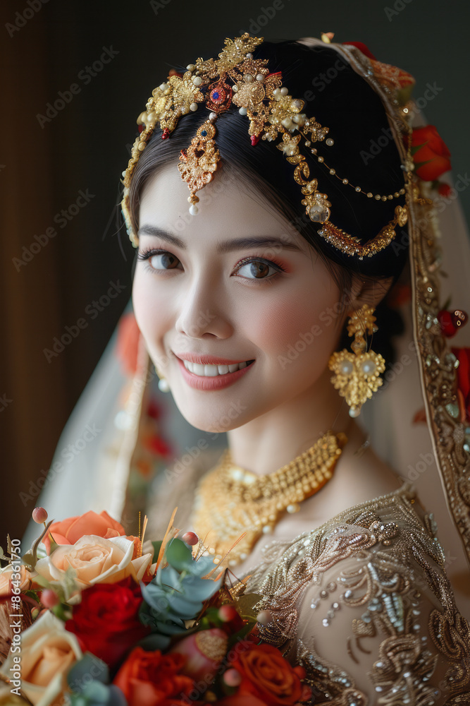 Wall mural beautiful indonesian wedding featuring traditional kebaya attire, elaborate ceremonies, and rich dec