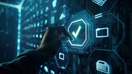 Effortless Efficiency Futuristic Holographic Interface with Checkmark Icon