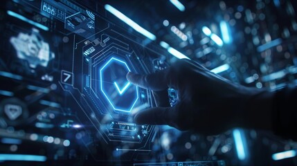 Effortless Efficiency Futuristic Holographic Interface with Checkmark Icon