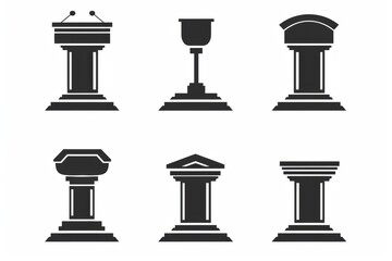 Speech stand icon, podium and microphone in conference room, speaker tribune, lecture stand
