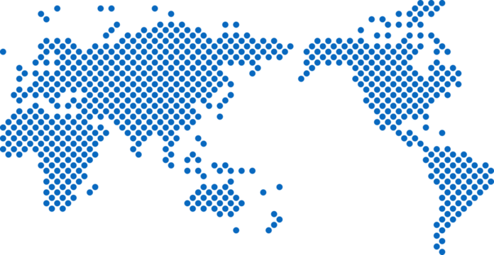 Circle shape world map on white background.
