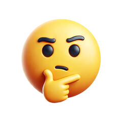 Thinking face emoji. Isolated on a transparent backdrop is an emoticon depicting a puzzled or thoughtful expression. 3D rendering