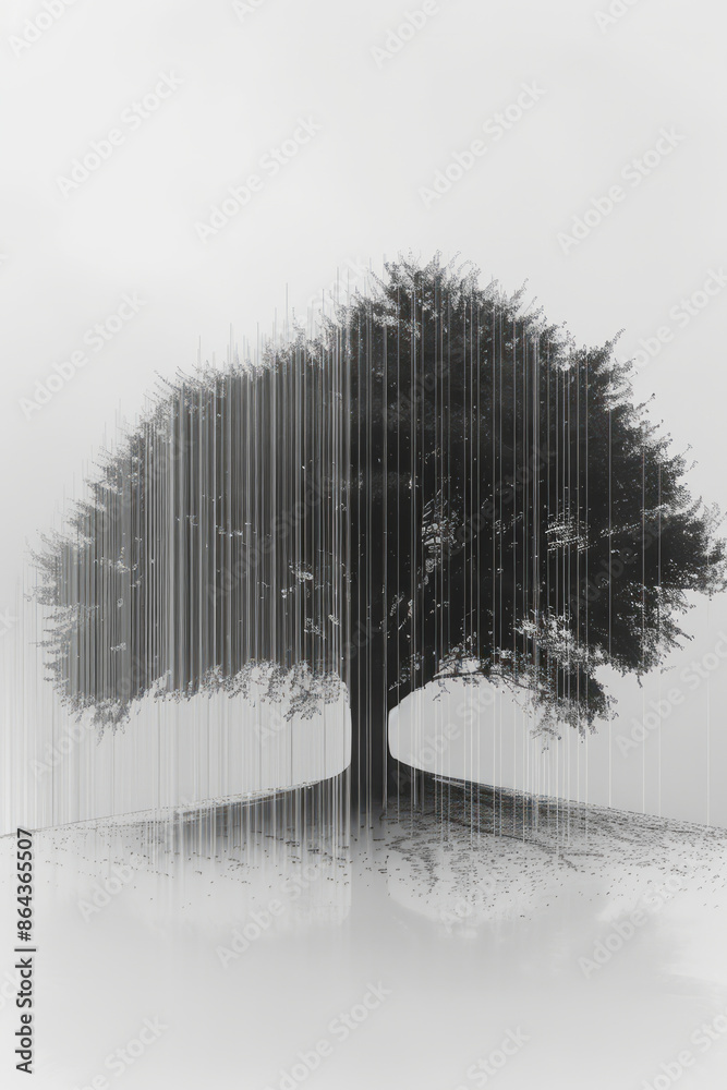 Poster Minimalist representation of a barcode tree with branches made of barcode lines,