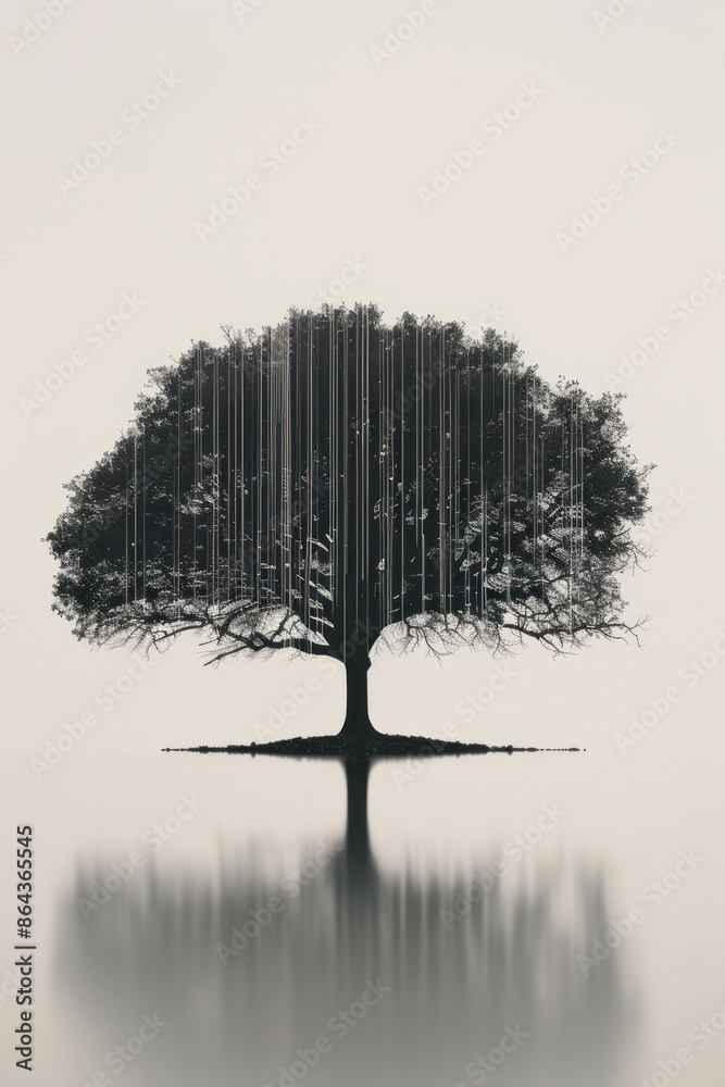Poster Minimalist representation of a barcode tree with branches made of barcode lines,