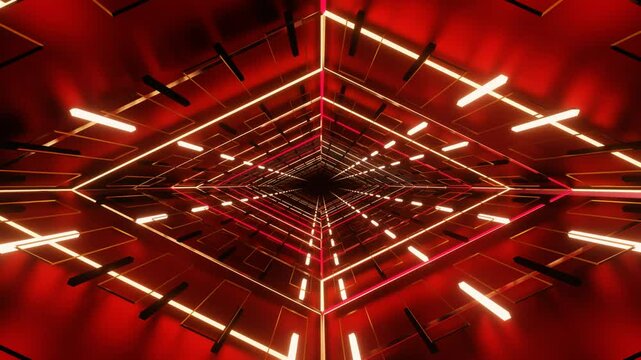 Abstract illustration red neon visual dynamic Loop Background of endless Parallelogram tunnel