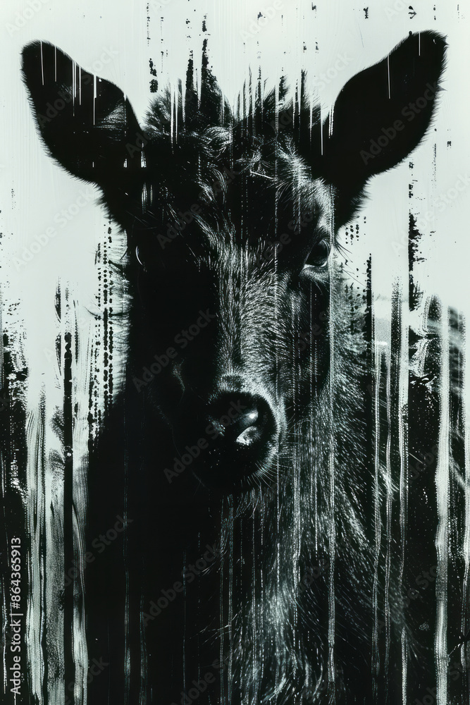 Poster minimalist representation of a barcode forming the shape of an animal,