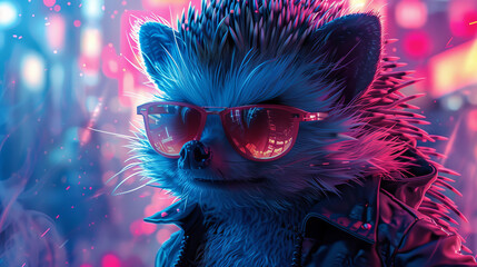 Hedgehog in Suit in Digital Landscape
