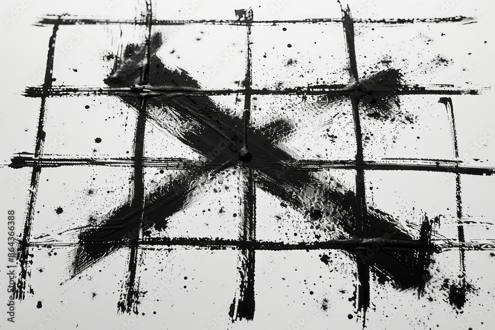Aufkleber artistic tic-tac-toe with lines as ink splatters and markers as simple stamps,