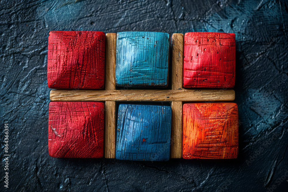 Poster Minimalist tic-tac-toe game using different shades of the same color for Xs and Os,