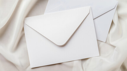 Plain white greeting card, placed over an white envelope --no decorations