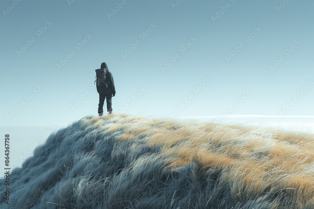 Poster Clean, minimalist image of a scientist tracking animals with a GPS device,