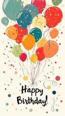 "Happy Birthday" Greetings card, colored flat vector illustration