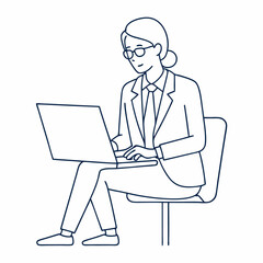 Continuous one lineart a woman working laptop sitting on the sofa one line art illustration (38)