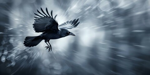 Fototapeta premium Highquality photo of crow in flight luminogram style. Concept Crow in Flight, Luminogram Style, High-Quality Photo