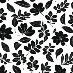 Seamless floral pattern with black and white hand drawn flower and leaf