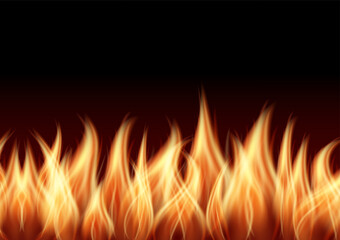 Fire Flames. Vector Illustration Isolated on Black Background. 