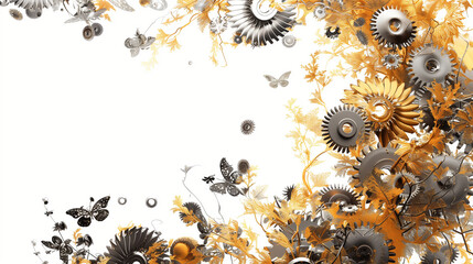 mechanic butterflies and gears in white background