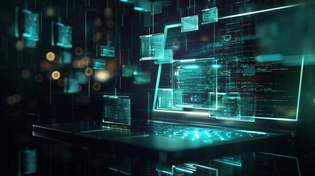 CuttingEdge Holographic File Management on Laptop Screen Futuristic Technology for Efficient Organization