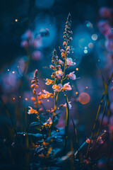 Enchanting Night Blooming Flowers with Soft Bokeh and Fireflies