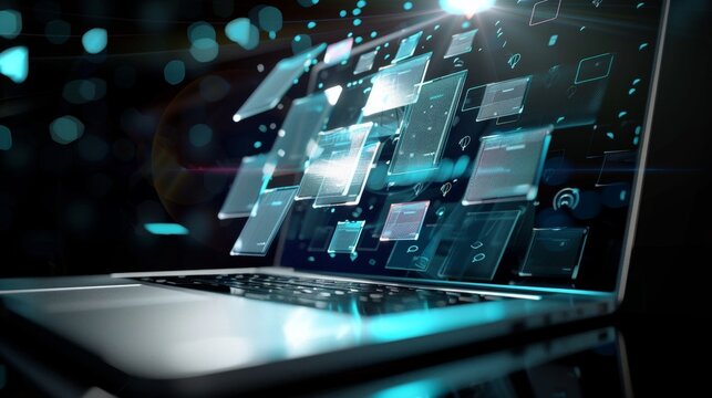 CuttingEdge Holographic File Management on Laptop Screen Futuristic Technology for Efficient Organization