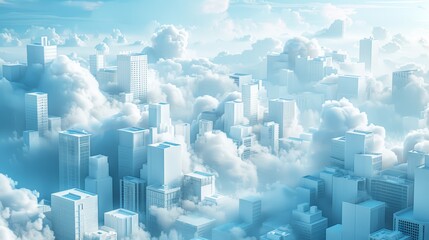 Fototapeta premium An abstract 3D illustration of interconnected cloud-shaped buildings, symbolizing a harmonious urban environment.