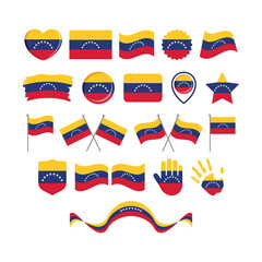 Venezuela flag icon set vector isolated on a white background. Venezuelan flag graphic design element. Flag of Venezuela icons in flat style. Venezuela symbols collection