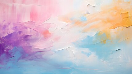 Obraz premium Colorful Abstract background with soft pastel colors, gentle brush strokes, and a dreamy atmosphere. Pastels of pink, purple, blue, orange and yellow elegant and calming design
