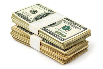 Pile of dollar bills with rubber bands, representing financial savings and security, ideal for money themes.