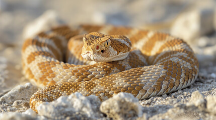 Obraz premium A rattlesnake coiled and ready to strike, symbolizing the danger of venomous animals. 