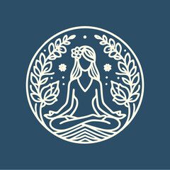 Fototapeta premium Classic Women Meditation Pose Minimalist Line Drawing Circle Logo Illustration