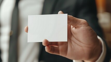 Fototapeta premium Person holding blank business card mockup