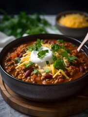 Traditional Mexican Chili Con Carne, featuring hearty minced meat and tender red beans simmered in a rich, flavorful sauce.